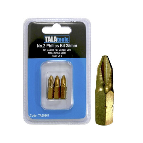 TOB TALA PH2 3PKT 25MM POZI DRILL BITS