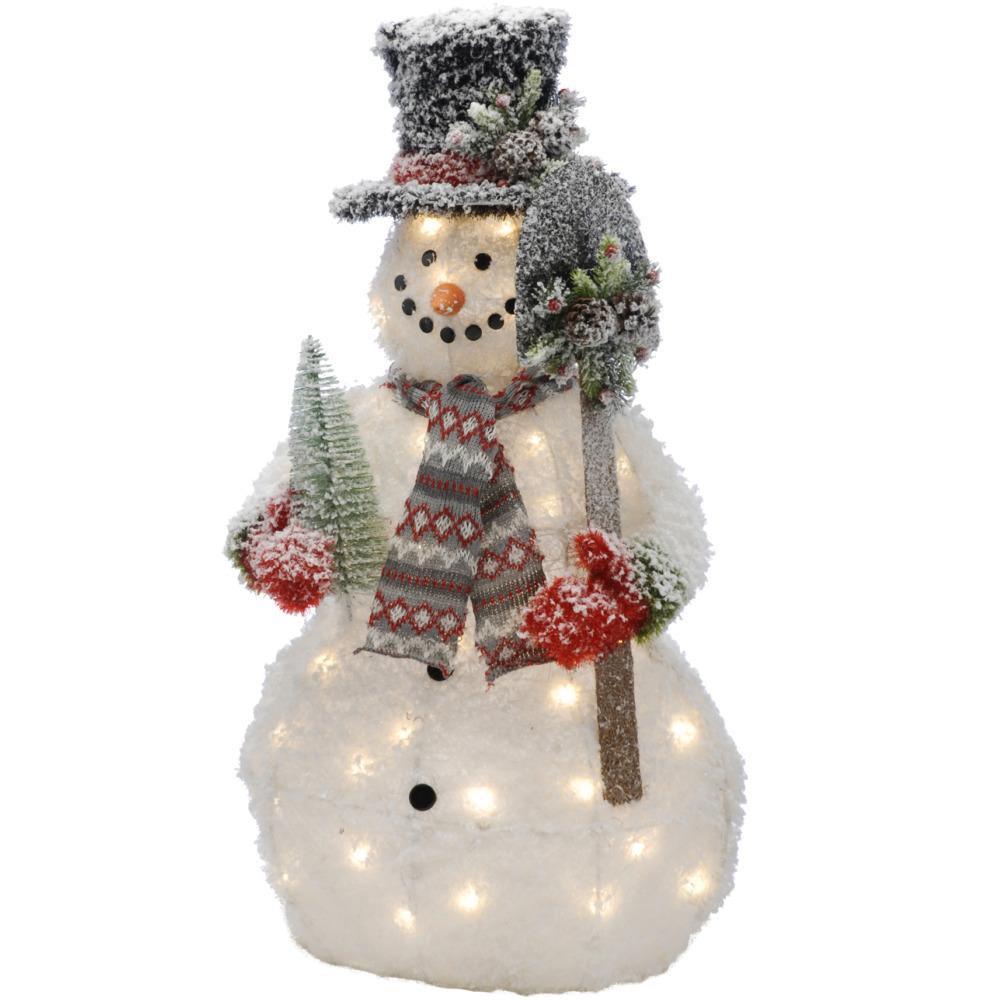 90CM LIT TINSEL SNOWMAN + SHOVEL