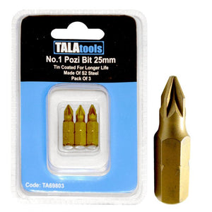 TOB TALA PZ1 25MM POZI DRILL BITS 25PK